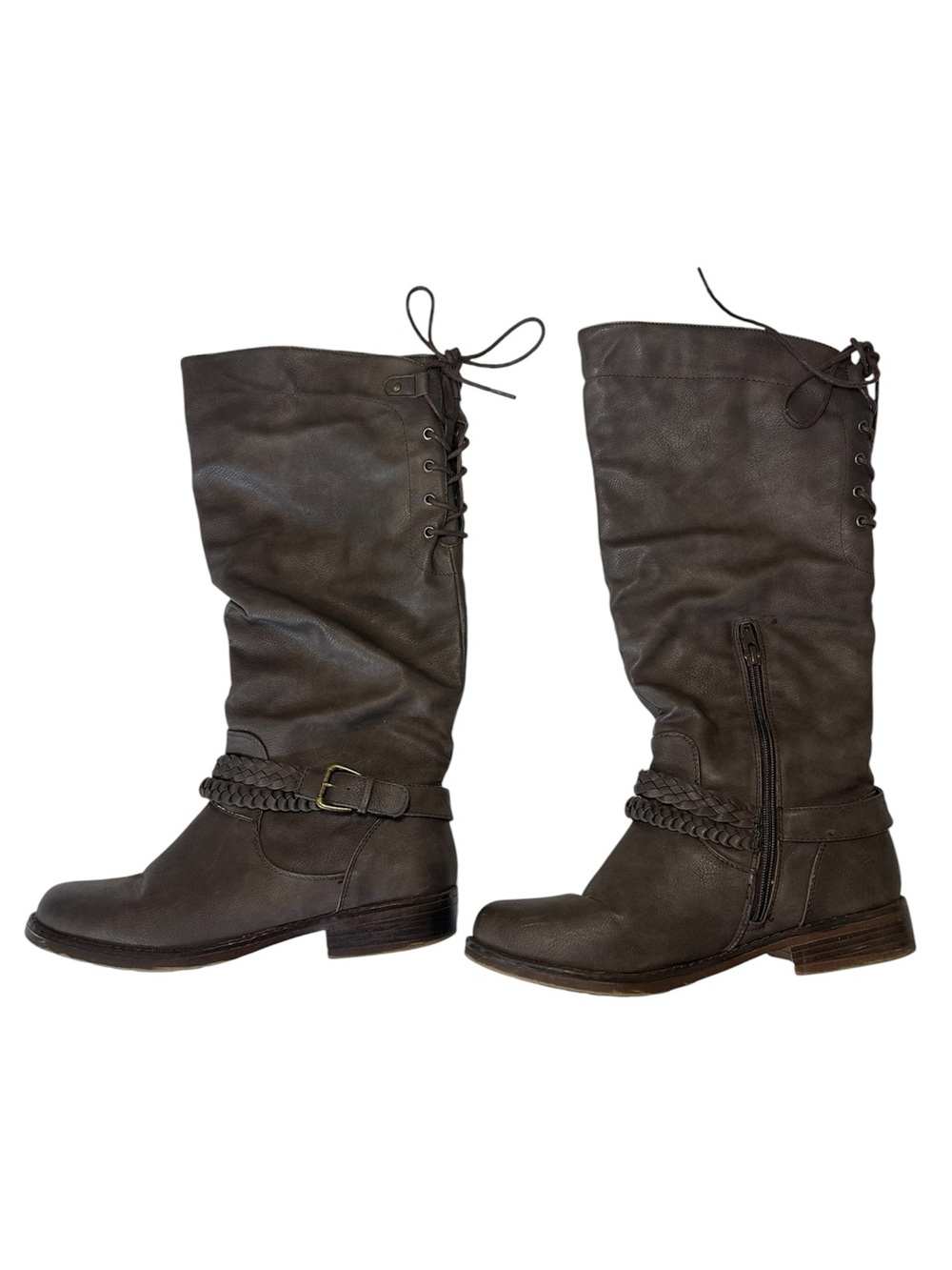 Brown Lace Up Mid-height Fall Boots 9